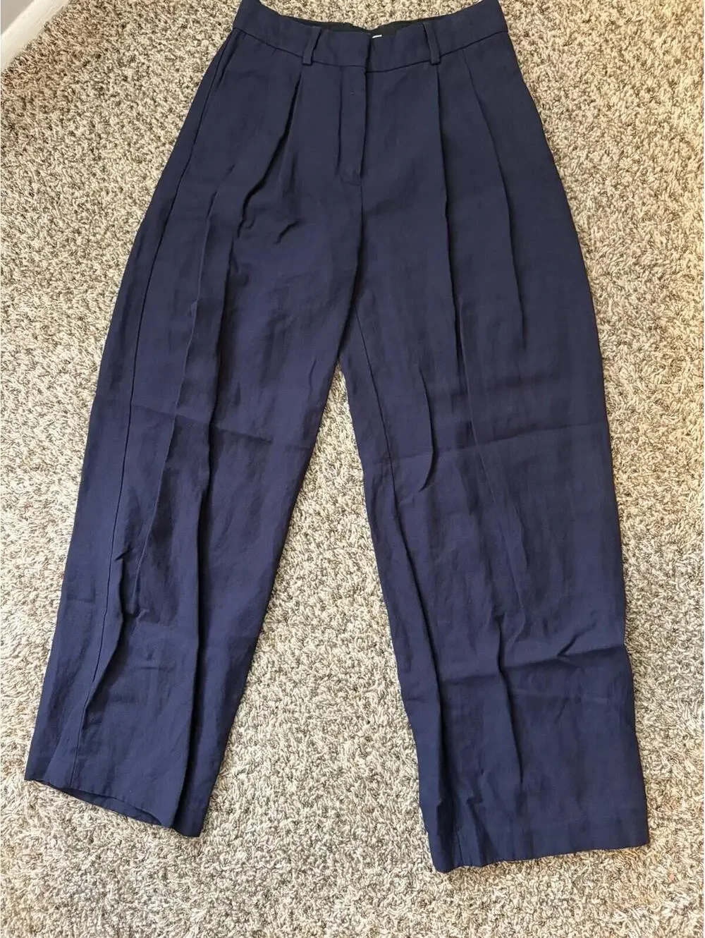 Aritzia Babaton Linen Blend Navy Blue Wide Leg Dress Pants Women’s Size 0